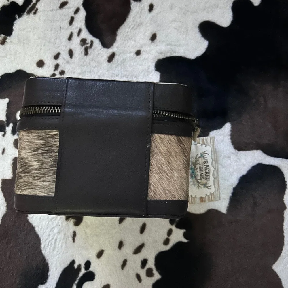Jewelry Travel Organizer Case New Genuine Cowhide Leather Black Brown Western‎